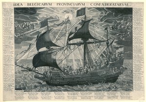 El barco del estado, 1620 Alegoría del estado feliz del país después del sínodo de Dordrecht Idea Belgicarum Provinciarum Confaederatarum (título sobre objeto)