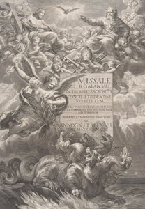 La Santísima Trinidad con San Miguel venciendo a un dragón de seis cabezas, frontispicio de... de François Spierre