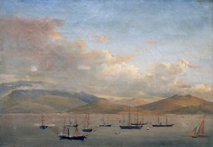 Flotas napolitana, francesa y española en la bahía de Gaeta de François Vervloet