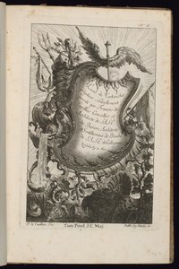 Cartucho con el bastón de Mercurio, Livre de Cartouches Irréguliers (Libro de Cartuchos Irregulares) de François de Cuvilliés the Elder