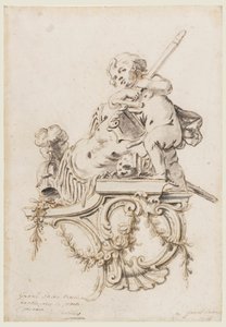 Diseño para un soporte esculpido con Putto acompañado de los atributos de la guerra, para el Gran Trianón, Versalles