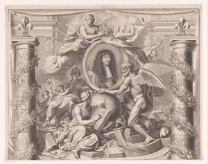 Retrato alegórico de Luis XIV (parte superior) de François de Poilly (I)