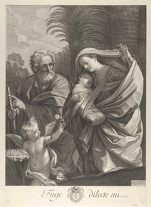 La huida a Egipto, la Sagrada Familia caminando junta, San José señalando, ca. 1648-81 de François de Poilly