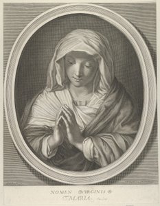 La Virgen en oración mirando hacia abajo, en un marco ovalado, después de Reni de François de Poilly
