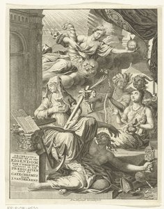 Alegoría con personificaciones femeninas de, entre otras cosas, la verdad y las virtudes y los vicios Página de título para: Johannes van der Kemp, El cristiano propiedad total de Cristo en la vida y la muerte, se muestra en cincuenta y tres sermones sobre de François van Bleyswijck
