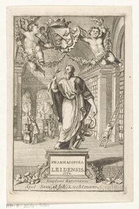 Asclepio Titelpagina voor: S.n., Pharmacopoeia Leiden, establecida por la autoridad de los magistrados más importantes, 1770