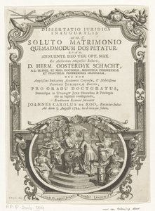 Minerva lauwert schrijver Titelpagina voor: Johannes Carolus de Roo, Dissertatio juridica inauguralis, ad tit. sig. después de un matrimonio disuelto, cómo se pide la dote, 1722