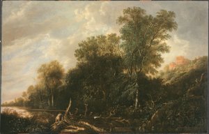 Paisaje boscoso con mujeres bañándose de François van Knibbergen