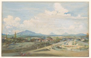 Tillemaplein en Semarang con los volcanes Sindoro y Soembing al fondo de Frans Bakker (signed by artist)