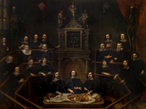 La lección de anatomía del doctor Joannes van Buyten en la sala del cirujano de Amberes