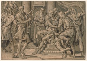 David tocando el arpa ante Saúl, 1555 de Frans Floris