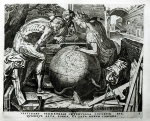 Geometría, grabado por Hieronymus Cock de Frans Floris