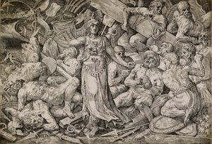 Victoria rodeada de prisioneros y trofeos, 1552