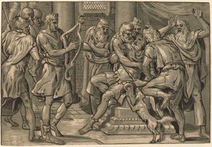 David tocando el arpa ante Saúl de Frans Floris I