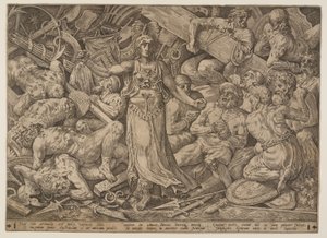 Victoria rodeada de prisioneros y trofeos de guerra