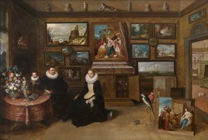 La Kunstkammer con una pareja casada y su hijo, Primer tercio del siglo XVII