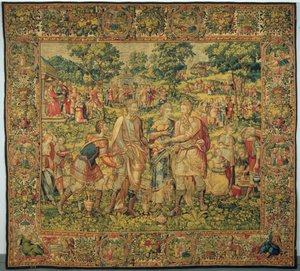 El rey Abimelec devuelve a Sara a su esposo, Abraham, 1580 de Frans Geubels