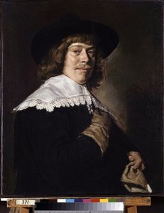 Retrato de un hombre que sostiene un guante. Retrato de un joven sosteniendo un guante. Pintura de Frans Hans Hals I (1581-1666), hacia 1650. Óleo sobre lienzo. Arte holandés, estilo barroco. Museo del Hermitage, San Petersburgo. de Frans Hals
