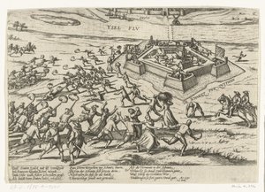 Tomando el reducto de Zutphen, 1591 Serie 10: Eventos holandeses y extranjeros, 1587-1612 (título de la serie) de Frans Hogenberg (workshop of)
