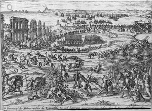 Una escaramuza entre los turcos y las tropas imperiales. de Frans Hogenberg