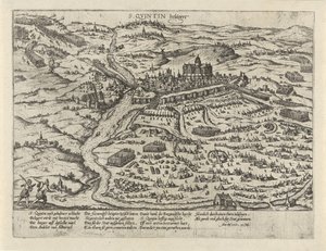 Asedio de San Quintín, 1557 S. Quintin belägert (título sobre objeto) Serie 2: Eventos en los Países Bajos, 1555-1558 (título de la serie) de Frans Hogenberg