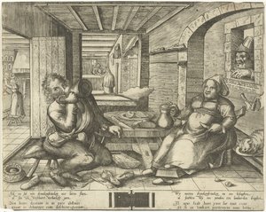 Zapatero y su esposa bebiendo cerveza en una habitación de Frans Hogenberg
