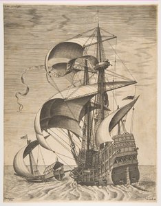 Tres Mástiles Armados en el Mar Abierto Acompañados por una Galera, de la serie Barcos de Vela de Frans Huys