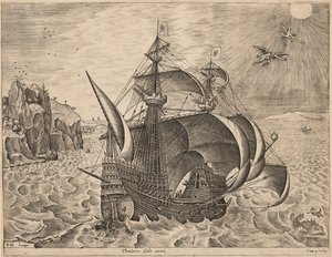 Buque de guerra con la caída de Ícaro de Frans Huys