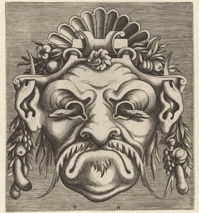 Máscara con dos serpientes asomadas por las cuencas de los ojos Pourtraicture ingenieuse de plusieurs facons de masques… (título de la serie)