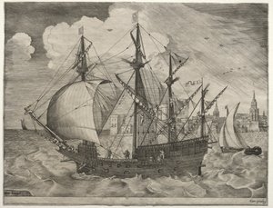 Embarcaciones de vela: Cuatro mástiles armados saliendo al mar, 1561-65 de Frans Huys