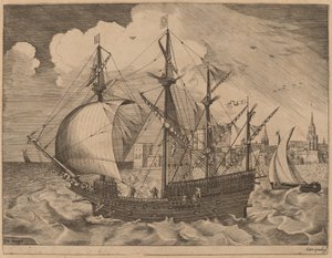 Cuatro mástiles armados saliendo al mar de Frans Huys after Pieter Bruegel the Elder