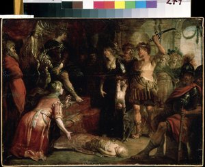 "El Juicio de Salomón" Dos mujeres reclaman ser la madre del mismo niño. Pintura de Franz (Frans) Francken II el Joven (1581-1642) Siglo XVII Museo de Arte Mikhail Kroshitsky, Sebastopol (Ucrania)