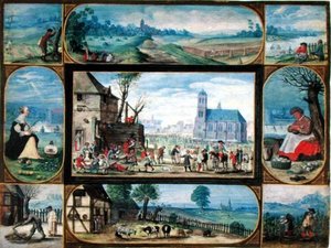 Composición de diez escenas alegóricas de la vida en la ciudad y el campo