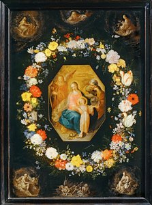 La Sagrada Familia rodeada de una guirnalda de flores ... de Frans II the Younger Francken