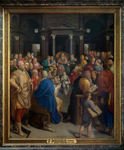 Panel central del Tríptico de "Cristo entre los doctores" (óleo sobre tabla)