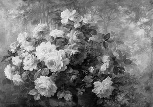 Un ramo de rosas en un paisaje boscoso de Frans Mortelmans