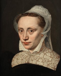 Retrato de una dama, de busto, vestida de negro con cuello y tocado de encaje blanco de Frans Pourbus the Elder
