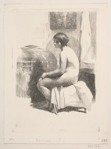 Modelo femenina desnuda, sentada en una habitación de Frans Schwartz