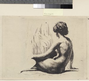 Modelo femenina desnuda sentada en el suelo