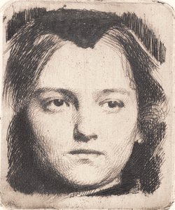Cabeza de mujer joven, de frente, con gorro. Placa de prueba de Frans Schwartz