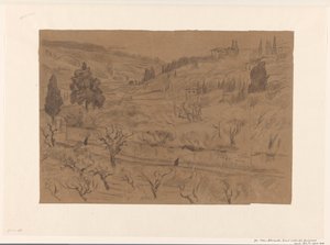 Paisaje de colinas italiano con casas y árboles de Frans Alexander Evert Lodewijk Smissaert