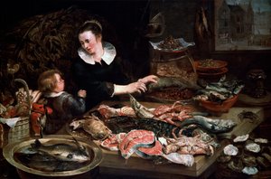 Una tienda de pescaderos de Frans Snyders or Snijders