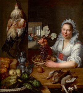 Scene de cooking avec scene du Christ a Emmaus - Escena de cocina con Cristo en Emaús, de Snyders (Snijders), Frans (1579-1657). Óleo sobre lienzo, Entre 1615 y 1620. Dimensión : 114,5x102 cm. Museo Nacional Brukenthal, Sibiu de Frans Snyders or Snijders