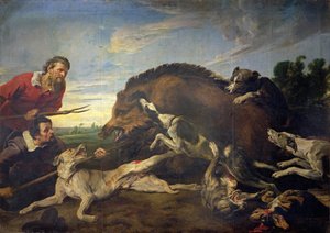 La caza del jabalí, c.1640 de Frans Snyders or Snijders