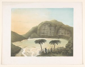 Lago del cráter Kawah Putih en Java Occidental Kawa Patuha (título sobre objeto) Atlas para trabajar Java (título de serie en objeto) Atlas de láminas con once vistas pintorescas, pertenecientes a la obra Java, su forma, su vegetación y construcción intern de Frans Wilhelm Junghuhn