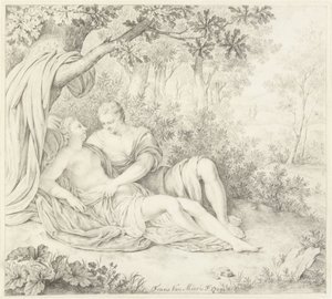 amor, pareja, debajo, árbol de Frans van Mieris (II)