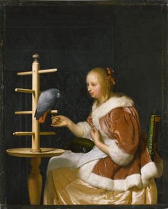 Joven Mujer Alimentando a un Loro, 1663
