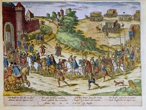 Entrada del duque Fernando Álvarez de Toledo o Fernando Álvarez de Toledo y Pimentel (1508-1582), III duque de Alba de Tormes, en Bruselas el 08/08/1567 con el ejército español. 1653 Estampa de Franz Hogenberg (1535-1590) Gabinete de Estampas, B.N., París. de Franz (after) Hogenberg