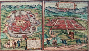 Planos de la Ciudad de México, México y la Ciudad del Cusco, Perú, del "Voyage Pittoresque" de Carl Nebel (grabado en color) (ver 141102)