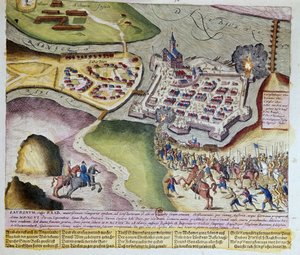 La captura de Raab por Adolf Schwarzenberg el 28/03/1598. 1653 Grabado de Franz Hogenberg (1535-1590) Cabinet des Estampes, B.N, París.